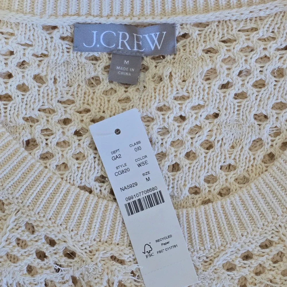 J. Crew Pointelle Crewneck Sweater with Fringe Warm‎ Sesame M NWT